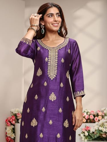 Libas Embroidered Silk Blend Straight Kurta With Trouser and Dupatta
