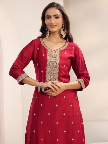 Libas Embroidered Silk Blend Straight Kurta With Trouser and Dupatta