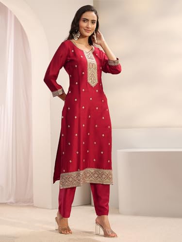 Libas Embroidered Silk Blend Straight Kurta With Trouser and Dupatta