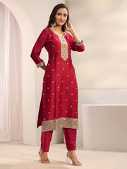 Libas Embroidered Silk Blend Straight Kurta With Trouser and Dupatta