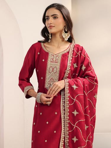 Libas Embroidered Silk Blend Straight Kurta With Trouser and Dupatta