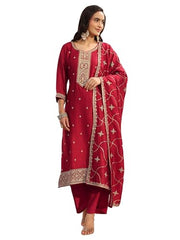 Libas Embroidered Silk Blend Straight Kurta With Trouser and Dupatta