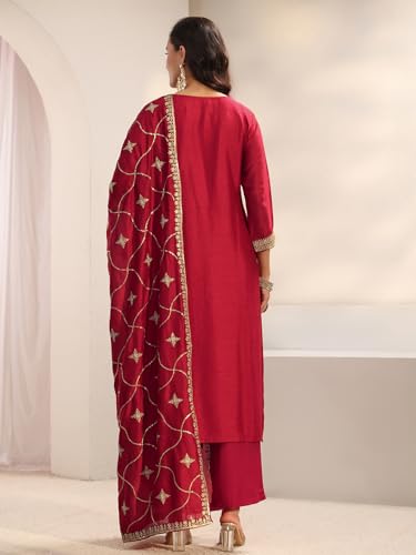 Libas Embroidered Silk Blend Straight Kurta With Trouser and Dupatta
