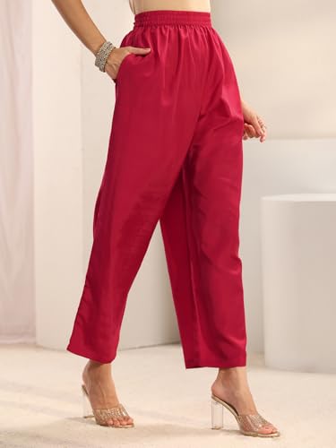 Libas Embroidered Silk Blend Straight Kurta With Trouser and Dupatta