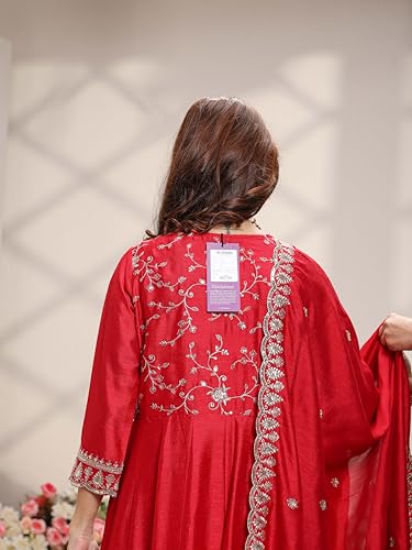 Libas Embroidered Silk Blend Anarkali Kurta With Trouser and Dupatta