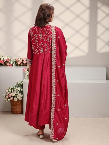 Libas Embroidered Silk Blend Anarkali Kurta With Trouser and Dupatta