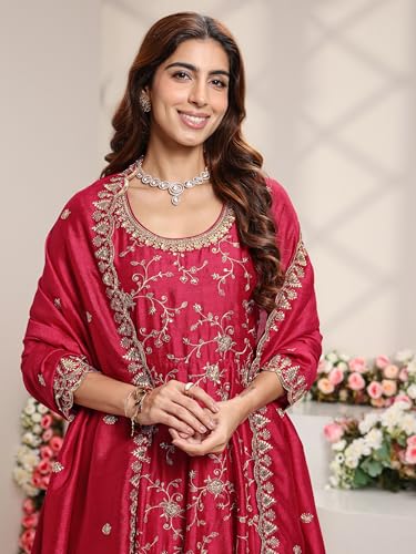 Libas Embroidered Silk Blend Anarkali Kurta With Trouser and Dupatta