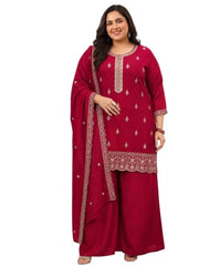 Extra Love By Libas Plus Size Embroidered Silk Blend Straight Kurta With Palazzo and Dupatta
