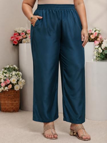 Extra Love By Libas Plus Size Embroidered Silk Blend Straight Kurta With Trousers and Dupatta
