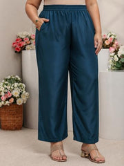 Extra Love By Libas Plus Size Embroidered Silk Blend Straight Kurta With Trousers and Dupatta