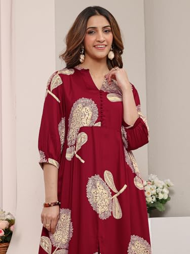 Libas Printed Silk Blend Fit and Flared Dress