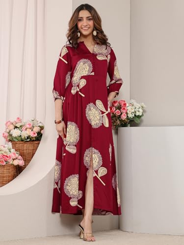 Libas Printed Silk Blend Fit and Flared Dress