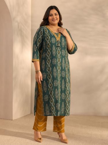 Extra Love By Libas Ethnic Motif Cotton Straight Kurta With Trouser and Dupatta