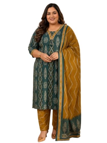 Extra Love By Libas Ethnic Motif Cotton Straight Kurta With Trouser and Dupatta