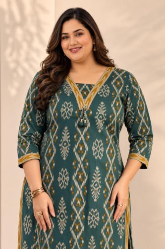 Extra Love By Libas Ethnic Motif Cotton Straight Kurta With Trouser and Dupatta