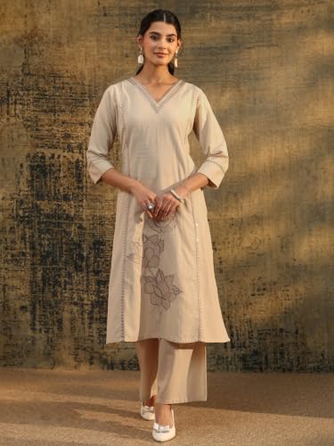 Libas Floral Embroidered Cotton Straight With Palazzo