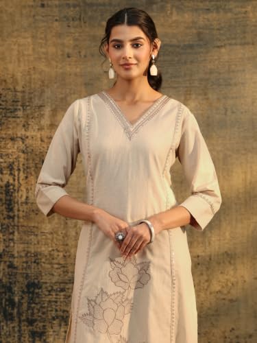 Libas Floral Embroidered Cotton Straight With Palazzo
