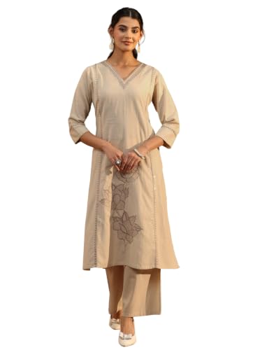 Libas Floral Embroidered Cotton Straight With Palazzo