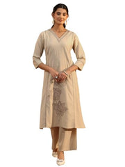 Libas Floral Embroidered Cotton Straight With Palazzo