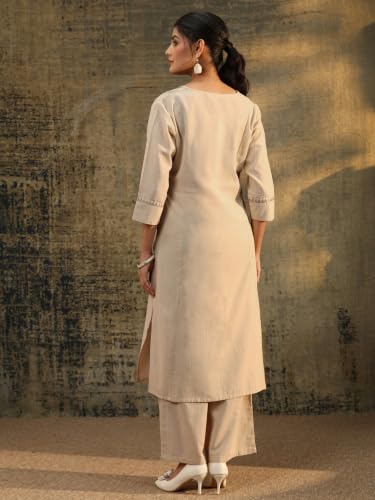 Libas Floral Embroidered Cotton Straight With Palazzo