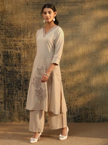 Libas Floral Embroidered Cotton Straight With Palazzo