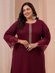 Extra Love By Libas Plus Size Solid Silk Blend Straight Kurta With Trouser