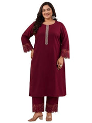 Extra Love By Libas Plus Size Solid Silk Blend Straight Kurta With Trouser