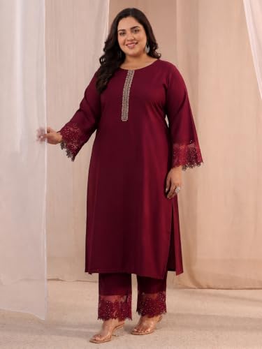 Extra Love By Libas Plus Size Solid Silk Blend Straight Kurta With Trouser