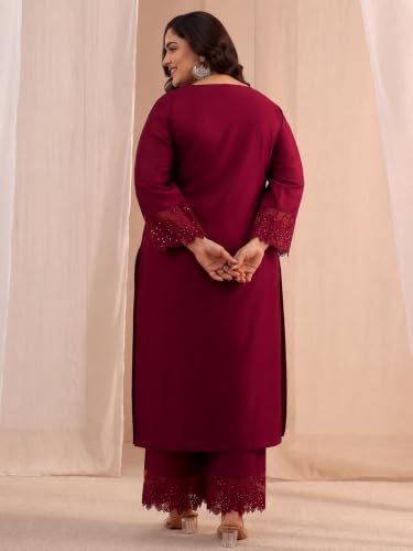 Extra Love By Libas Plus Size Solid Silk Blend Straight Kurta With Trouser