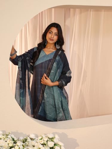 Extra Love By Libas Plus Size Printed Linen Straight Kurta With Trouser and Dupatta