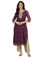 Libas Bandhani Inspired Print, Yoke Design Chiffon Straight Kurta Burgundy