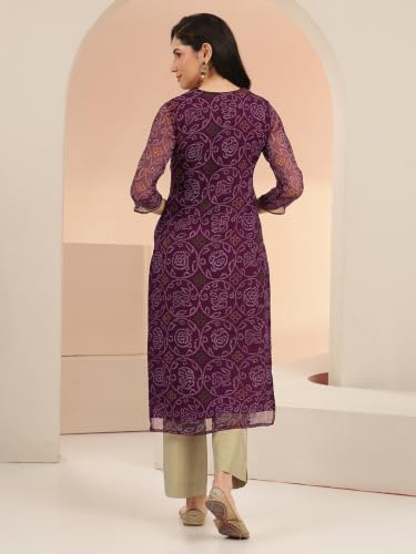 Libas Bandhani Inspired Print, Yoke Design Chiffon Straight Kurta Burgundy