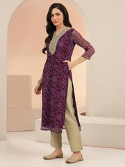 Libas Bandhani Inspired Print, Yoke Design Chiffon Straight Kurta Burgundy