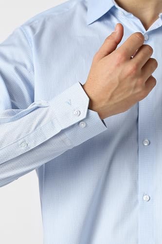 Men Light Blue Stripe Full Sleeves Wedding Shirt