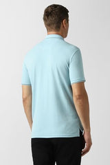 Men Light Blue Solid Polo Neck T-Shirt