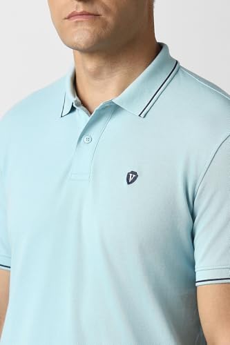Men Light Blue Solid Polo Neck T-Shirt