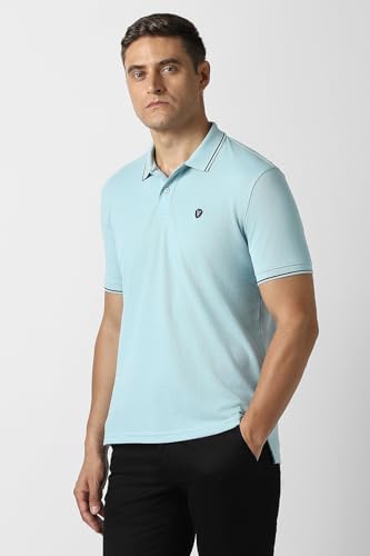 Men Light Blue Solid Polo Neck T-Shirt