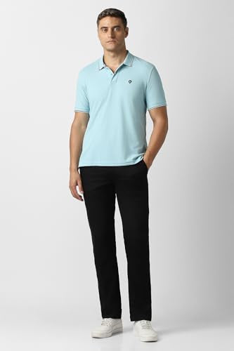 Men Light Blue Solid Polo Neck T-Shirt