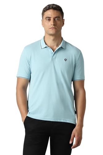 Men Light Blue Solid Polo Neck T-Shirt