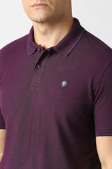 Men Purple Solid Polo Neck T-Shirt