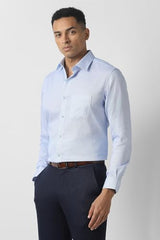 Men Light Blue Print Full Sleeves Wedding Shirt