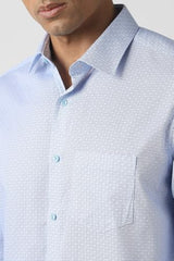 Men Light Blue Print Full Sleeves Wedding Shirt