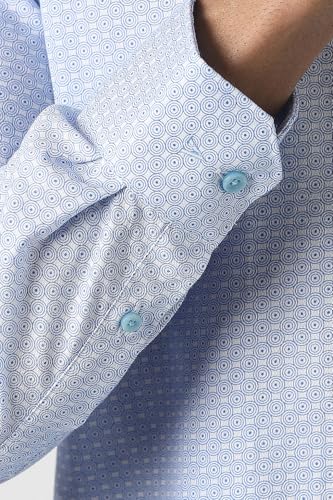 Men Light Blue Print Full Sleeves Wedding Shirt