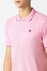 Men Pink Solid Polo Neck T-Shirt