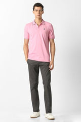 Men Pink Solid Polo Neck T-Shirt