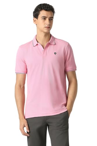 Men Pink Solid Polo Neck T-Shirt