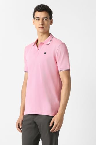 Men Pink Solid Polo Neck T-Shirt