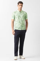 Men Green Print Polo Neck T-Shirt