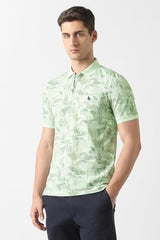 Men Green Print Polo Neck T-Shirt