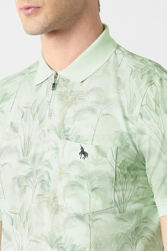 Men Green Print Polo Neck T-Shirt